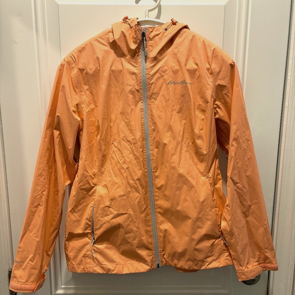 Eddie Bauer Women’s Cloud Cap Hooded Rain Jacket; WeatherEdge, Med, Peach/Pink
